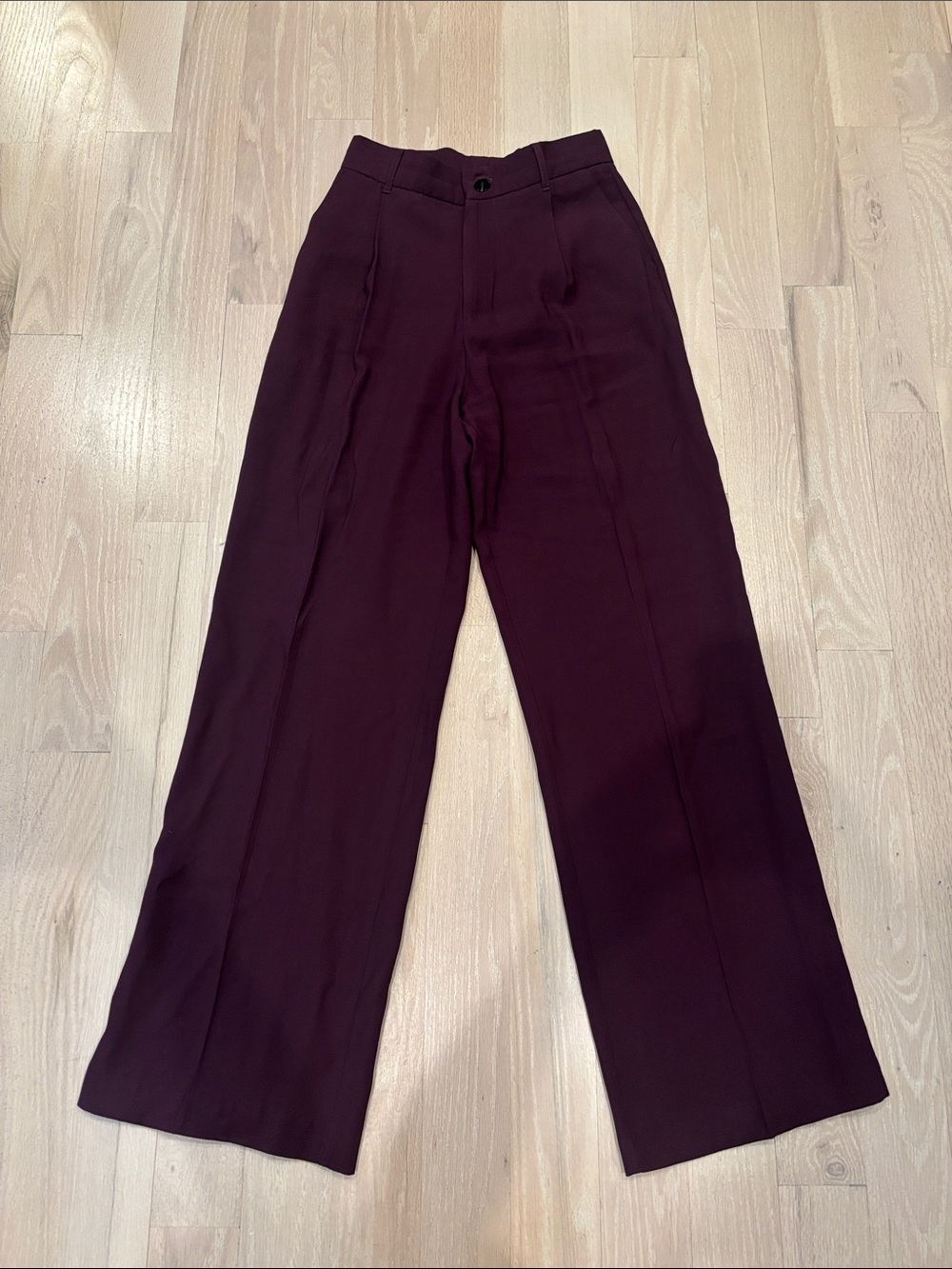 Zara High-Rise Wide-Leg Pants in Deep Plum - size S